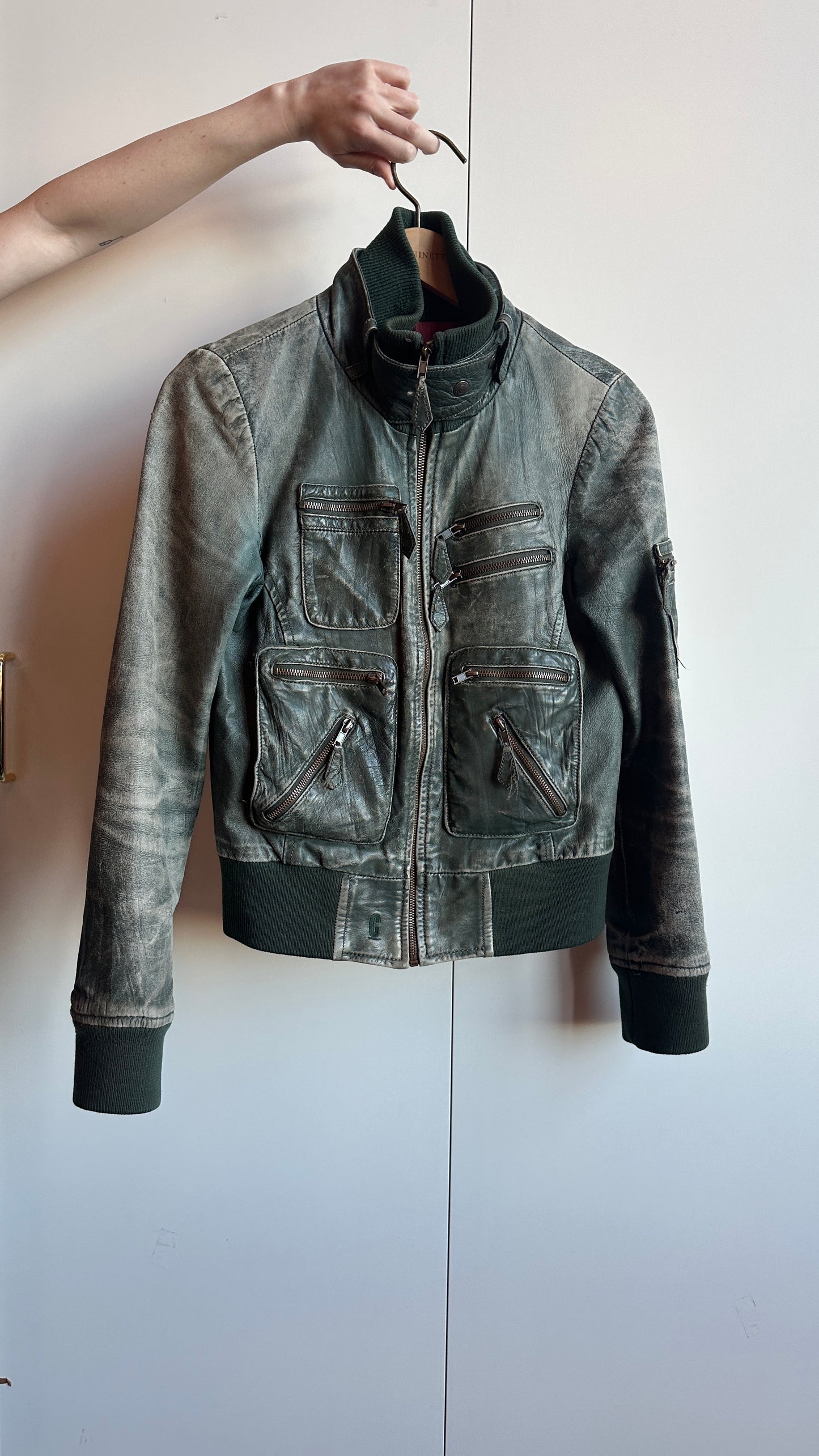 2000s Distressed Leather Cargo Jacket