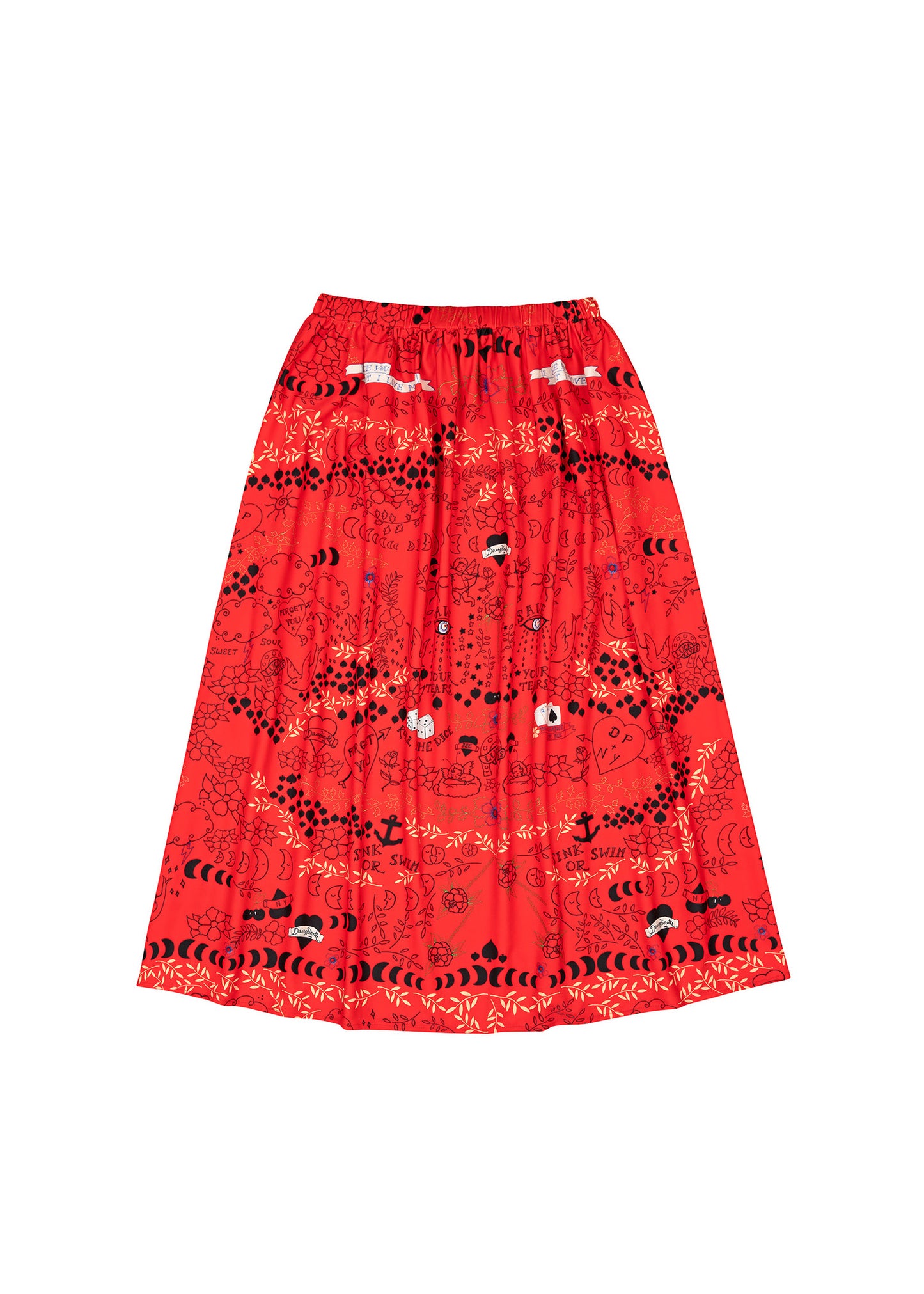 Midi length pull on skirt in our Flame Tattoo You print