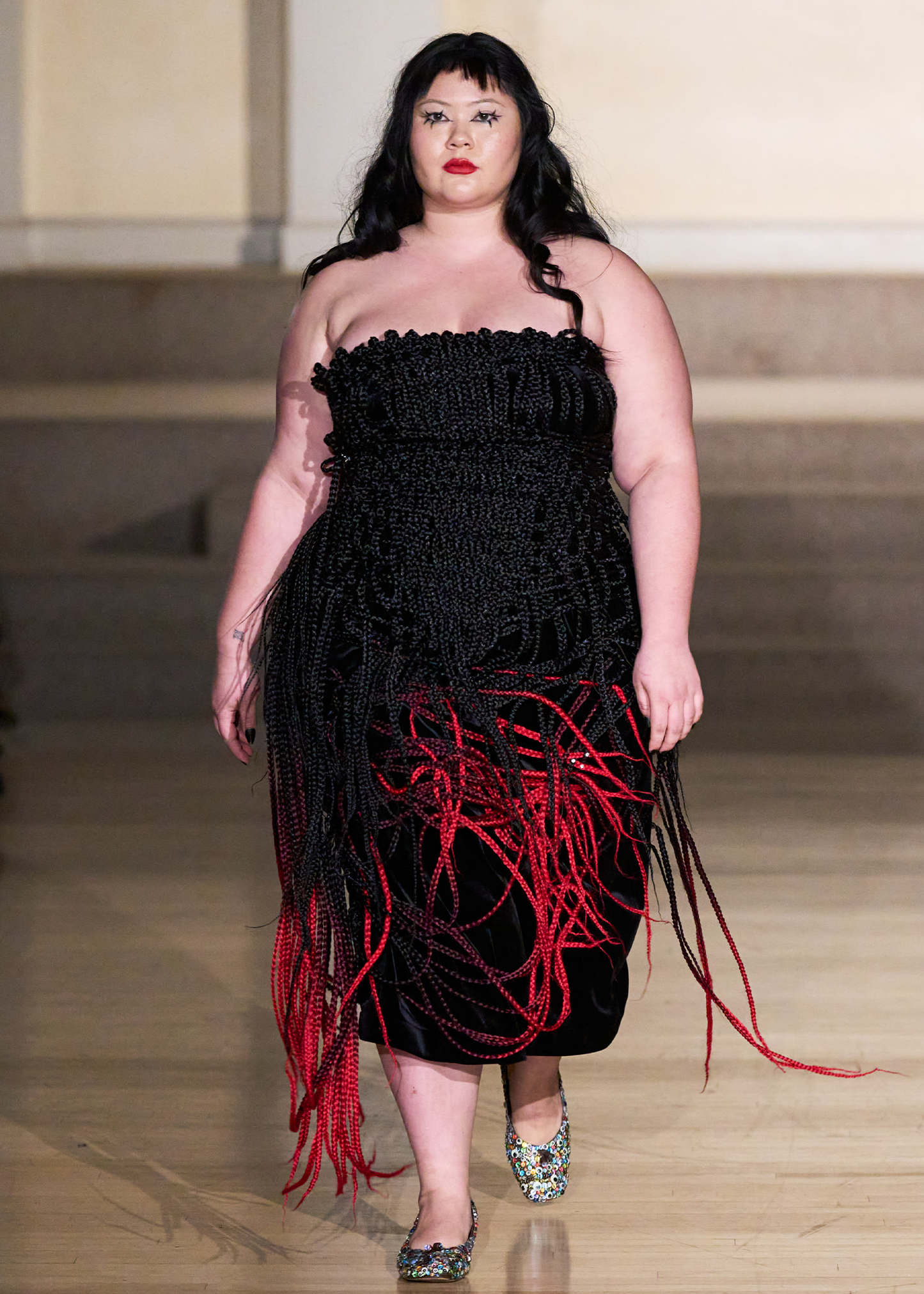 Basketwoven Hair Velvet Column Dress