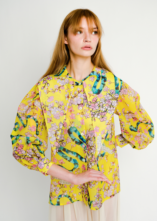 Beau Puff Sleeve Top in Electric Cherry Blossoms
