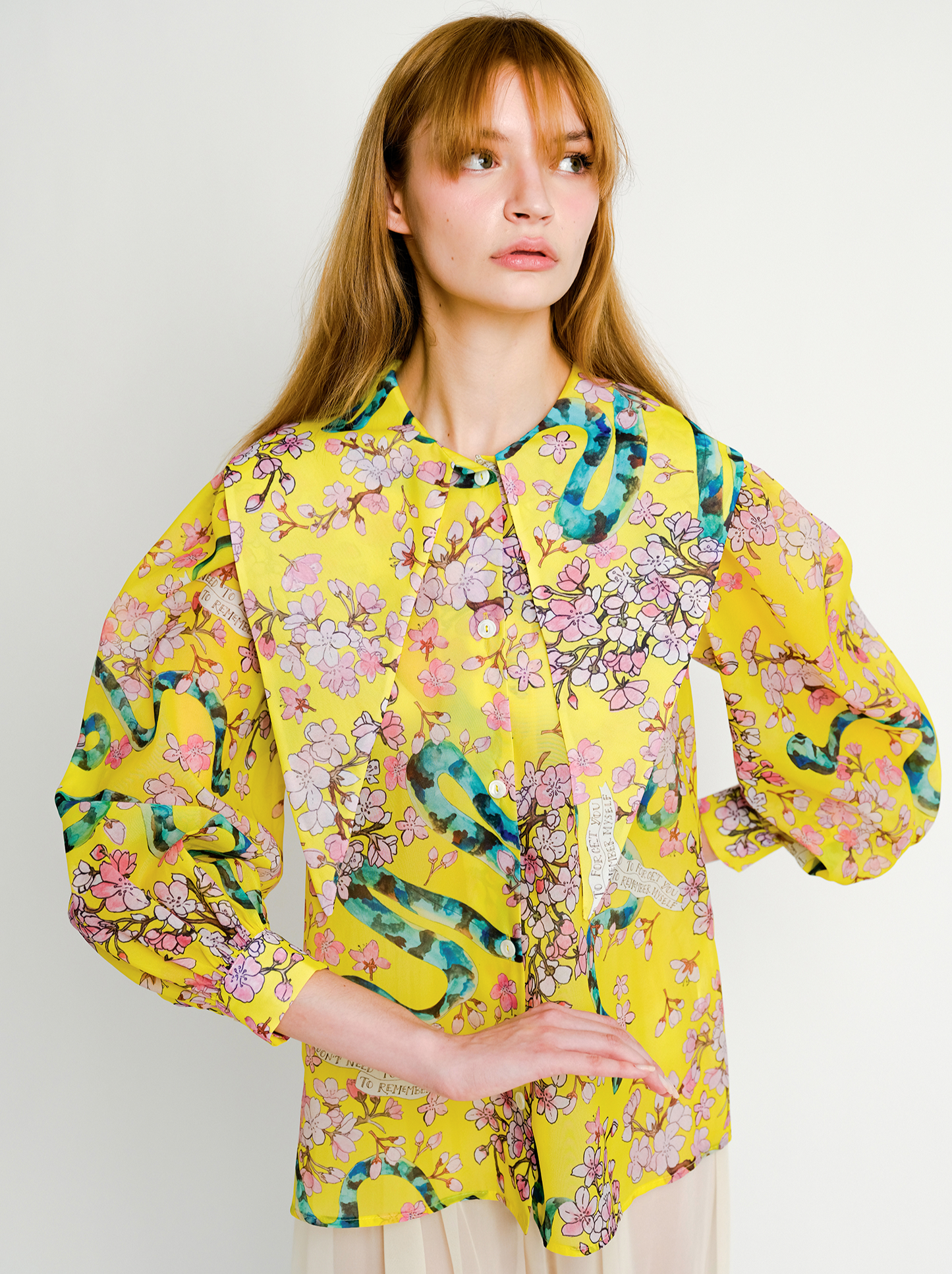 Beau Puff Sleeve Top in Electric Cherry Blossoms