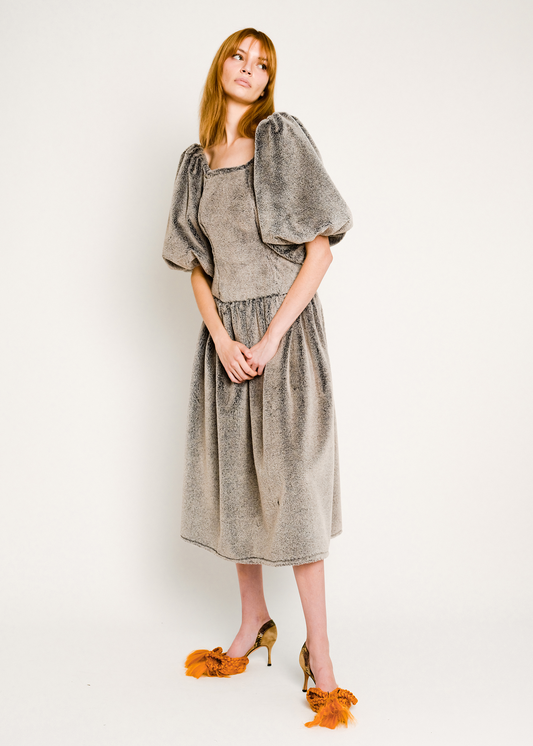 Mamie Dress in Anthracite Faux Fur