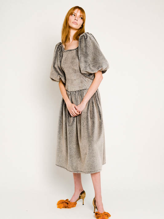 Mamie Dress in Anthracite Faux Fur