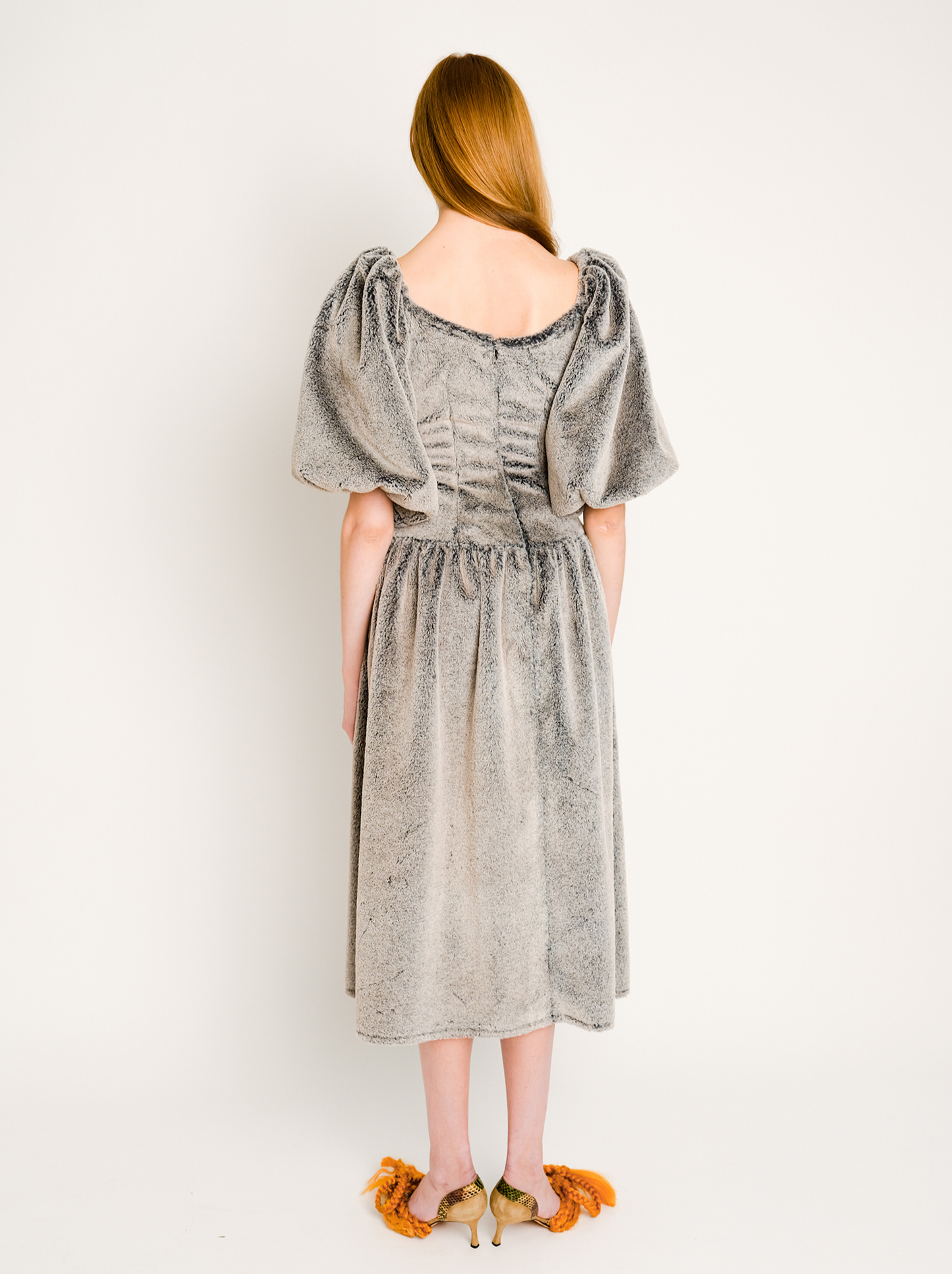 Mamie Dress in Anthracite Faux Fur