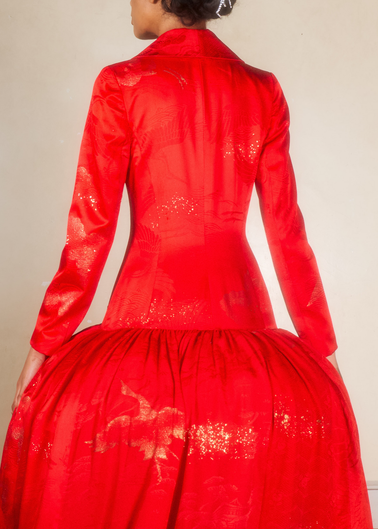 Joan Dress in Red Kimono Silk