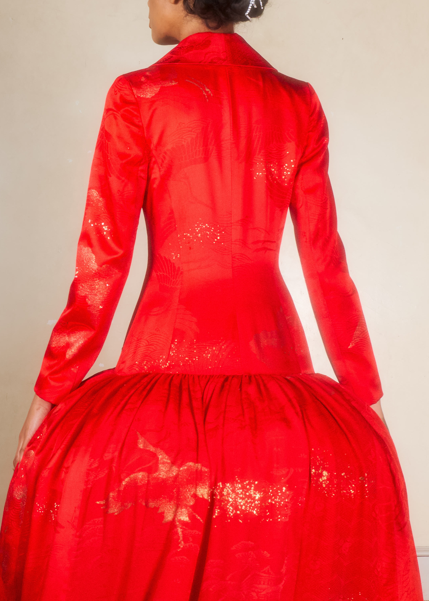 red silk kimono dress Floral Red Kimono Dress With Sheer Sleeves