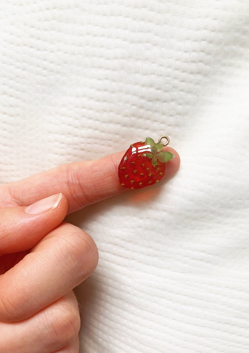 Resin Coated Miniature Strawberry the size of a Finger Tip