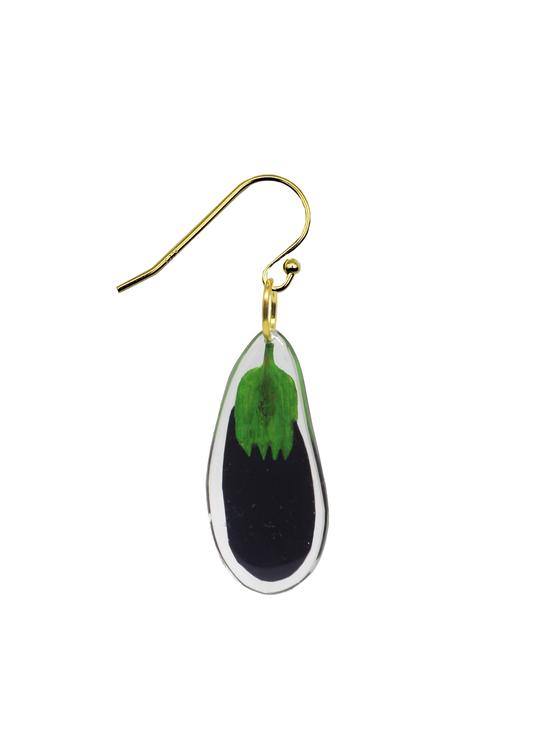 Resin Coated Mini Aubergine on a French Hook Earring