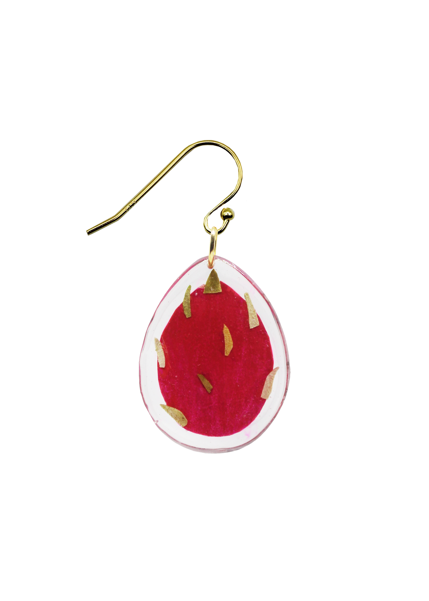 Resin Coated Back of Miniature Dragon Fruit with gold spikes on a French Hook Earring