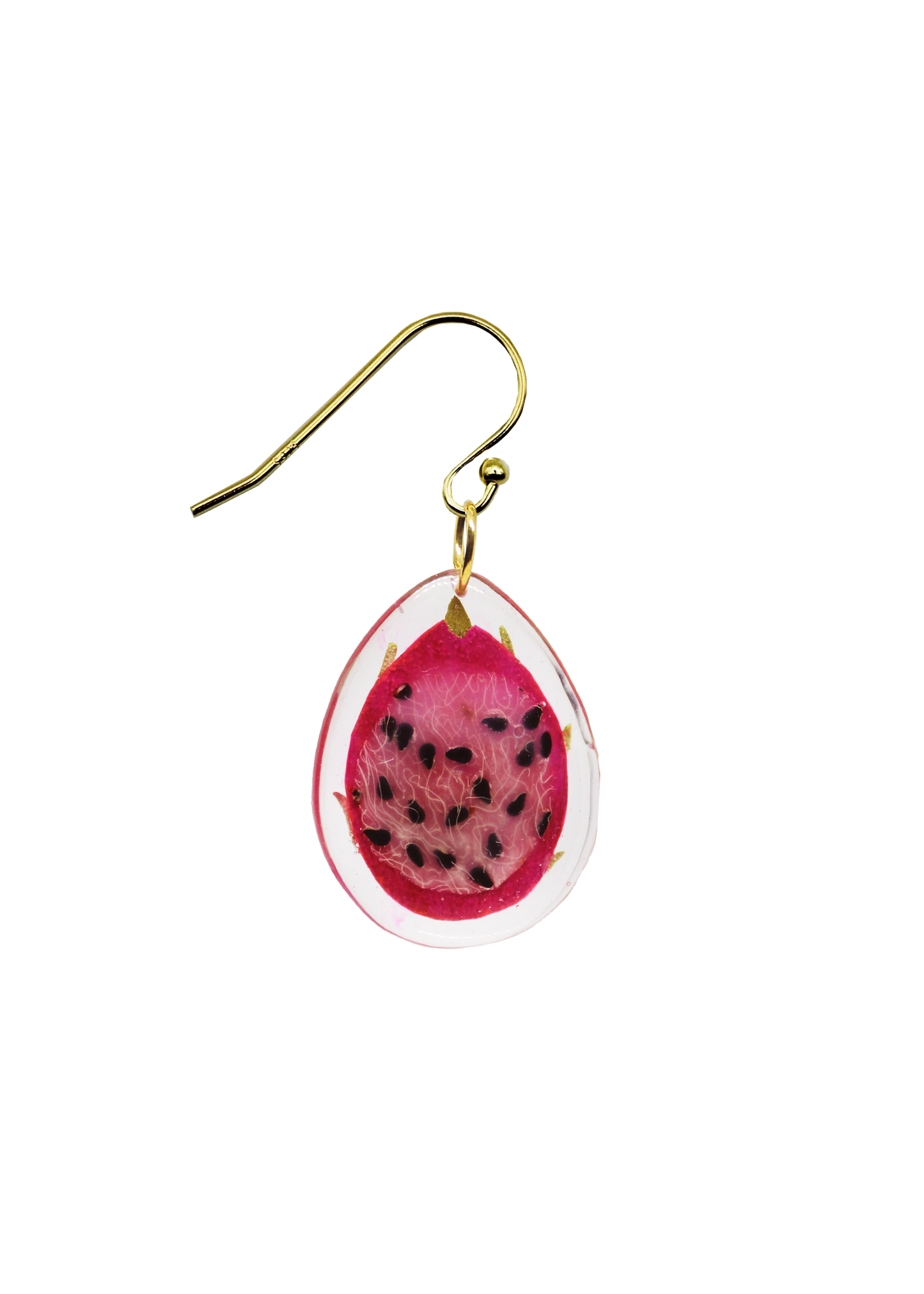 Resin Coated Miniature Pink Dragon Fruit on a French Hook earring