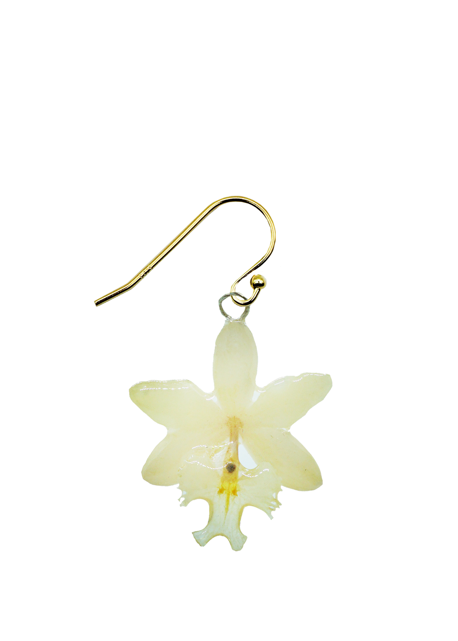 Resin Coated White Vanille Orchid on a French Hook Earring